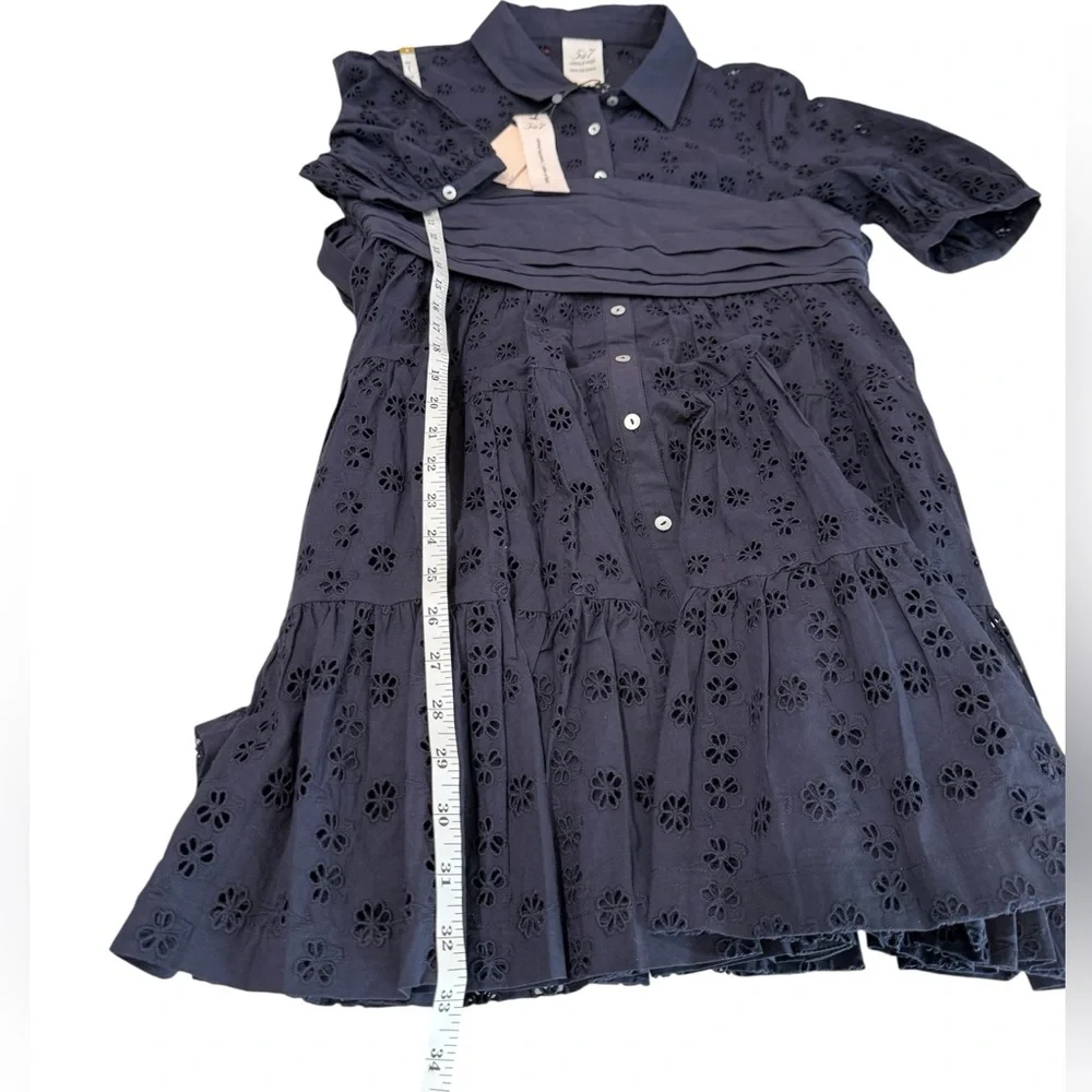 Cinq a Sept NWT‎ Alexie Dress 100% Cotton Navy Eyelet Lace Tie Mini Dress Size 8